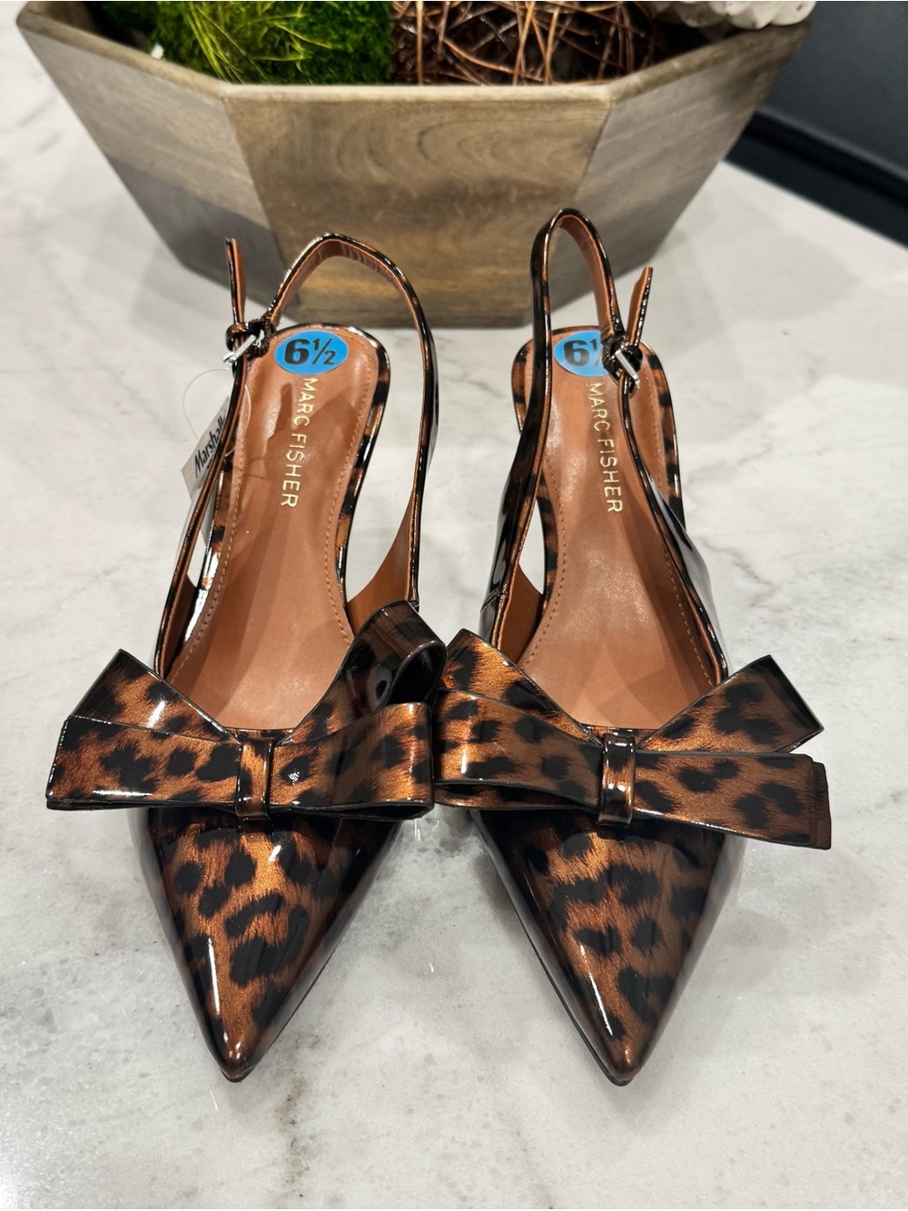 NWT Marc Fisher Leopard-Print Pointed Slingback Heels with Bow Size 6.5